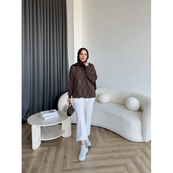 Gn-Elban Taşlı Sweat - Kahve