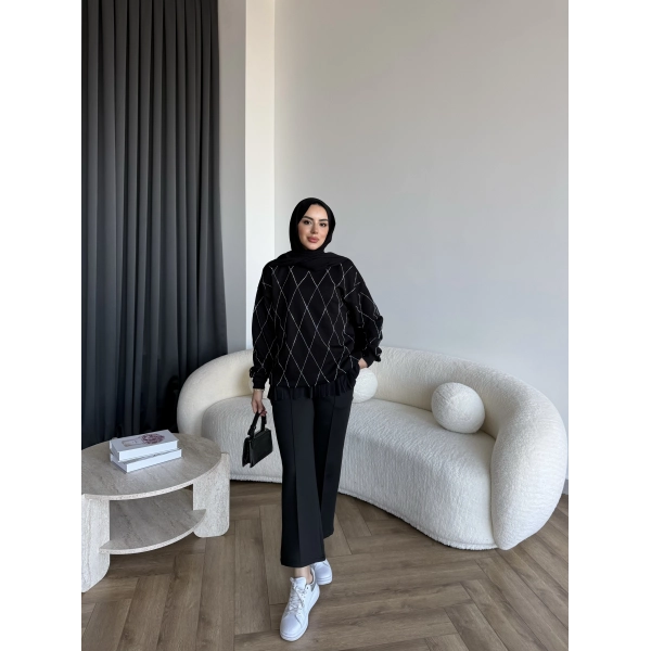 Gn-Elban Taşlı Sweat - Siyah