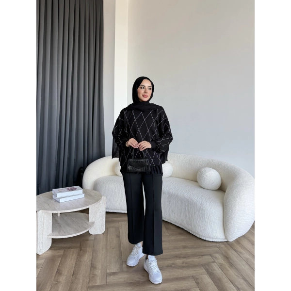 Gn-Elban Taşlı Sweat - Siyah