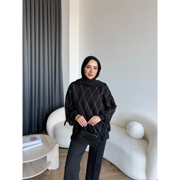 Gn-Elban Taşlı Sweat - Siyah