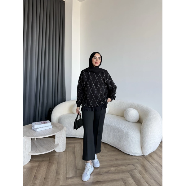 Gn-Elban Taşlı Sweat - Siyah