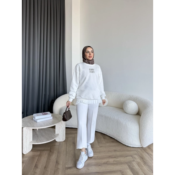 Gn-Mın Taşlı Sweat - Beyaz