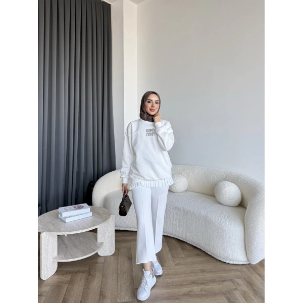 Gn-Mın Taşlı Sweat - Beyaz