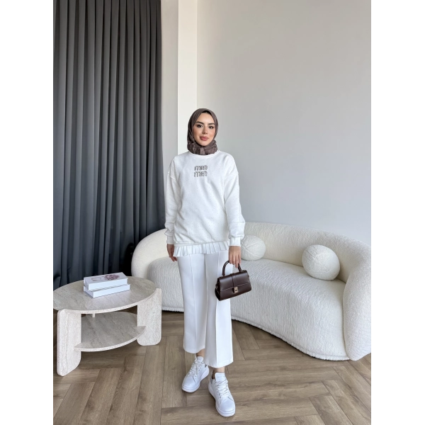 Gn-Mın Taşlı Sweat - Beyaz