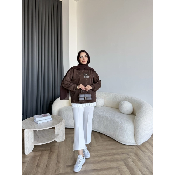 Gn-Mın Taşlı Sweat - Kahve