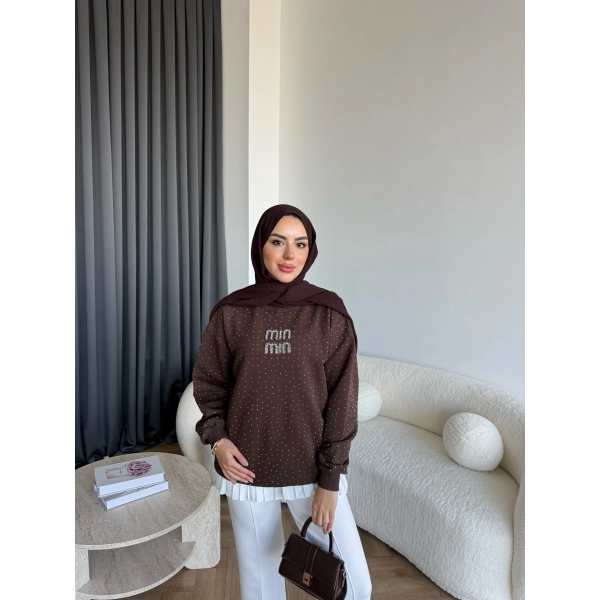 Gn-Mın Taşlı Sweat - Kahve