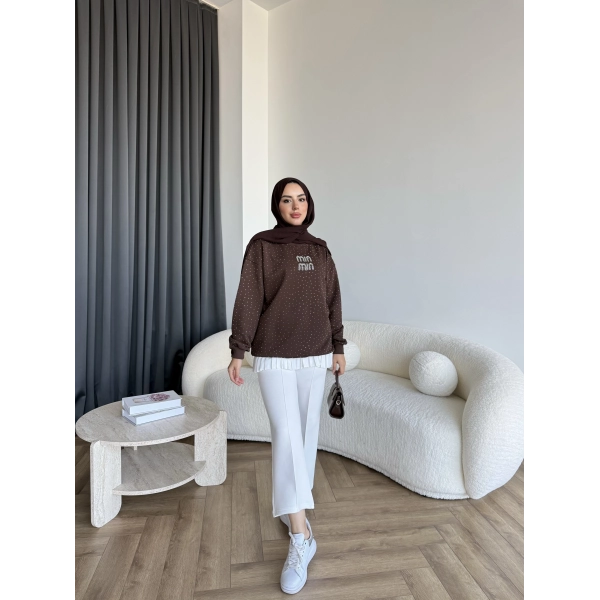 Gn-Mın Taşlı Sweat - Kahve