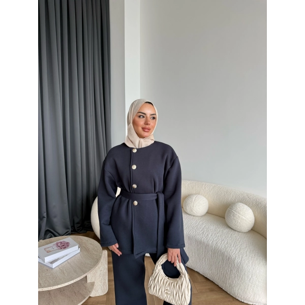 Gold Düğmeli 3 İplik Takım - Antrasit