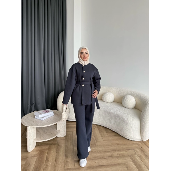 Gold Düğmeli 3 İplik Takım - Antrasit