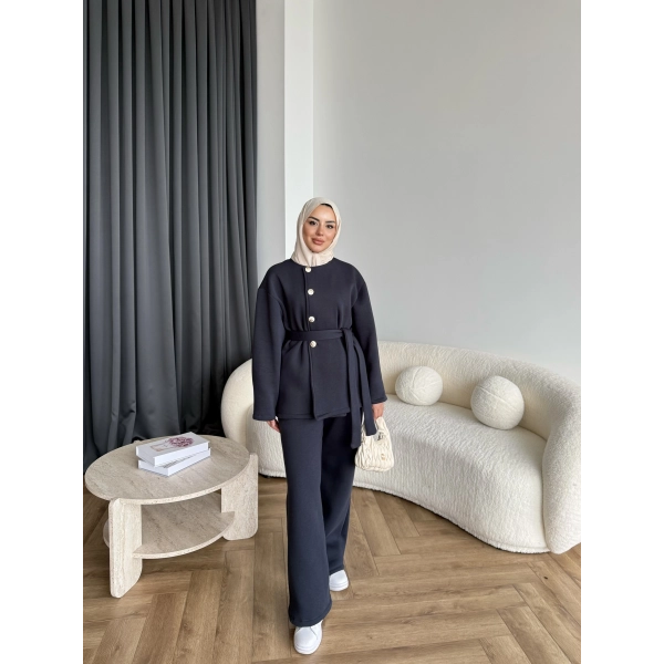 Gold Düğmeli 3 İplik Takım - Antrasit