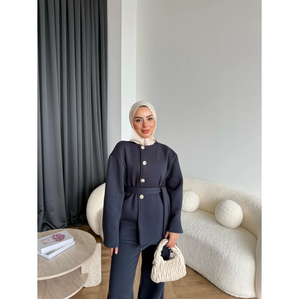 Gold Düğmeli 3 İplik Takım - Antrasit