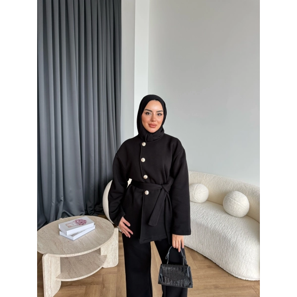 Gold Düğmeli 3 İplik Takım - Siyah