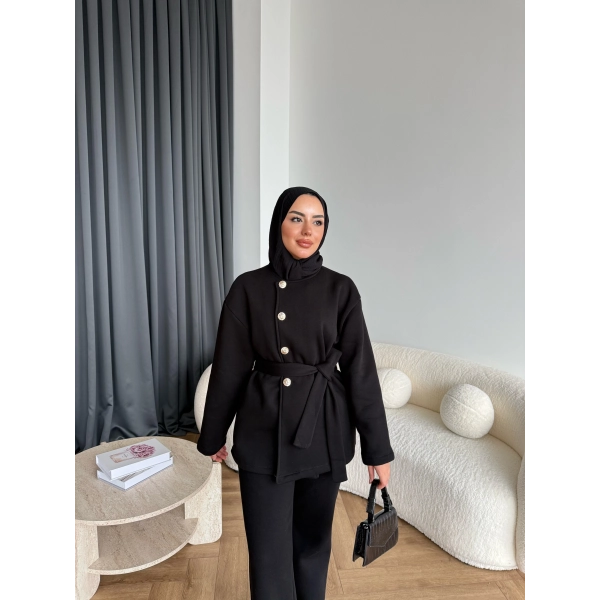 Gold Düğmeli 3 İplik Takım - Siyah