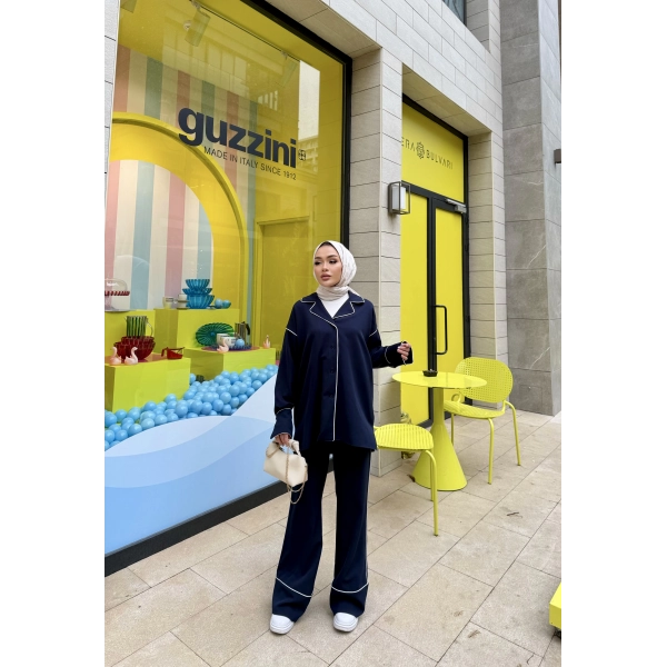 Gold Düğmeli Biyeli Takım - Lacivert