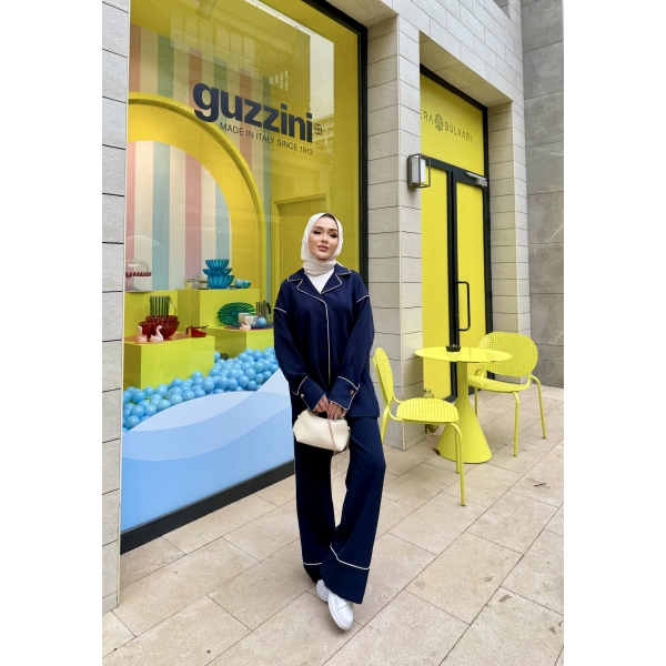 Gold Düğmeli Biyeli Takım - Lacivert