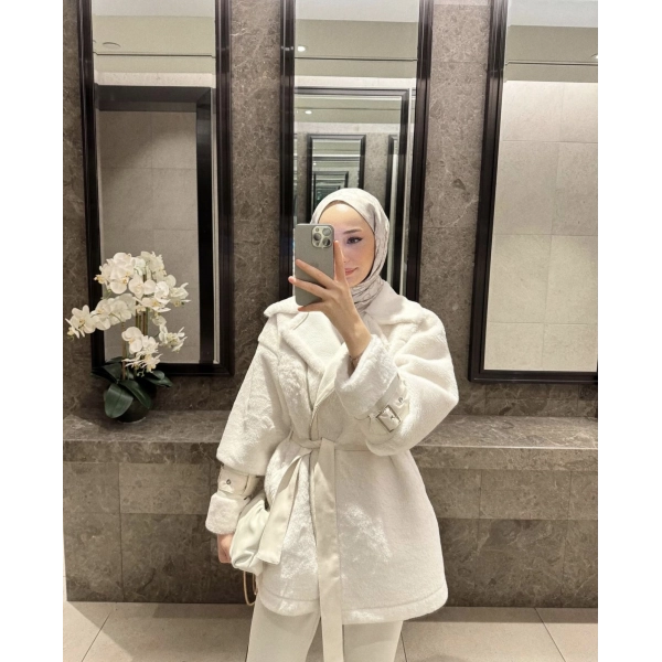 Goldie Peluş Mont - Beyaz