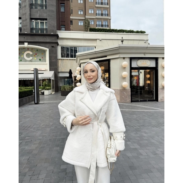 Goldie Peluş Mont - Beyaz
