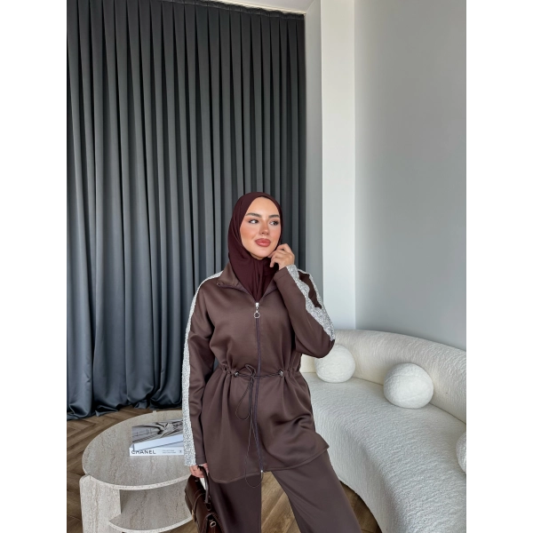 Gollan Fermuarlı Scuba Takım - Acı Kahve