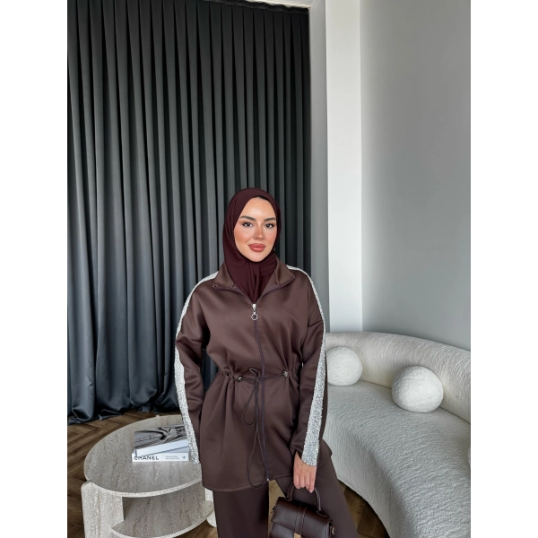 Gollan Fermuarlı Scuba Takım - Acı Kahve