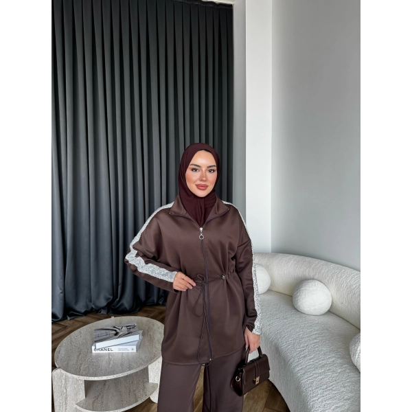 Gollan Fermuarlı Scuba Takım - Acı Kahve