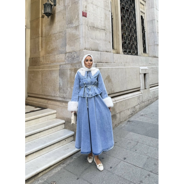 Gülin Kürk Detay Etekli Kot Takım