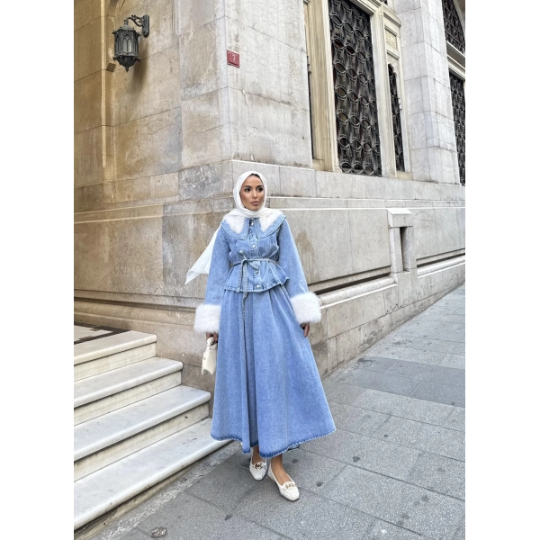 Gülin Kürk Detay Etekli Kot Takım