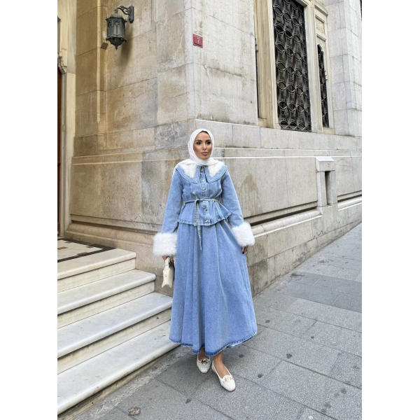 Gülin Kürk Detay Etekli Kot Takım