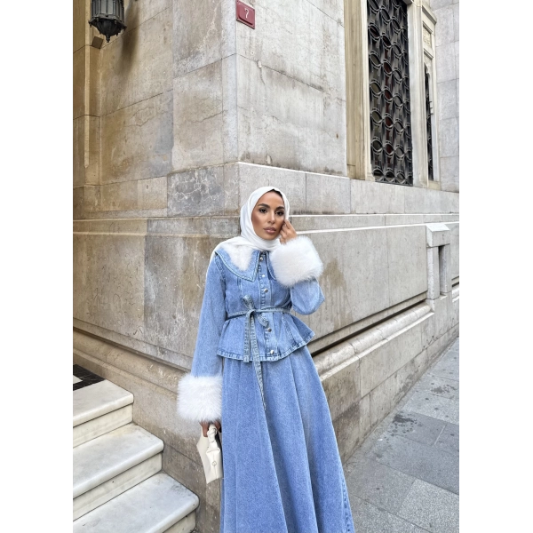 Gülin Kürk Detay Etekli Kot Takım