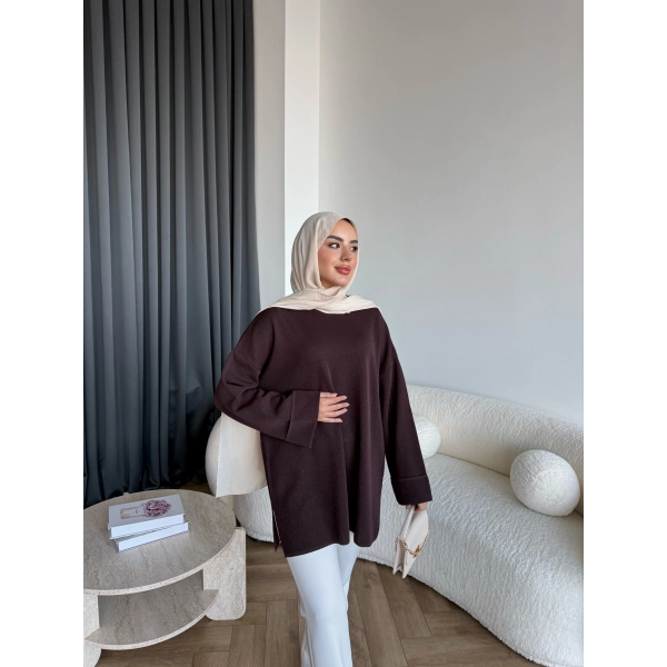 Gülsy Kol Detay Simli Triko Kazak - Kahve