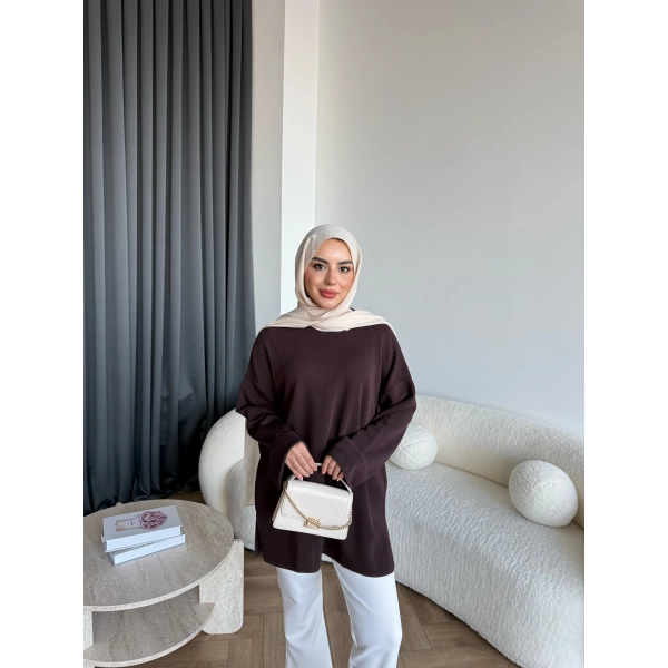 Gülsy Kol Detay Simli Triko Kazak - Kahve