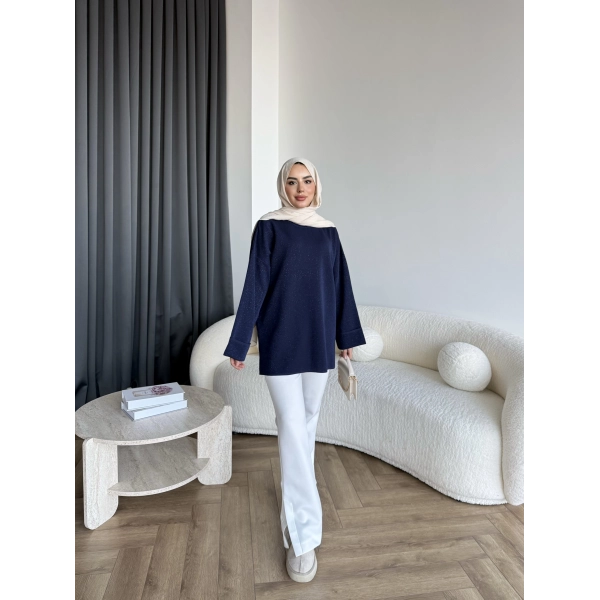 Gülsy Kol Detay Simli Triko Kazak - Lacivert