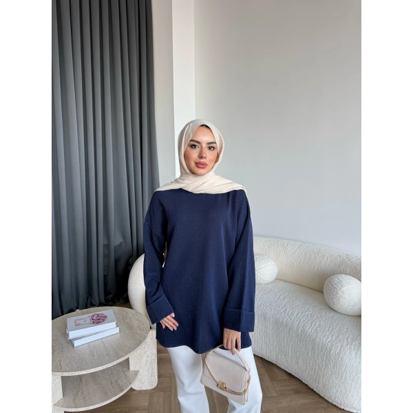 Gülsy Kol Detay Simli Triko Kazak - Lacivert