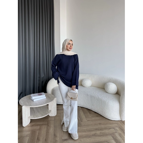 Gülsy Kol Detay Simli Triko Kazak - Lacivert