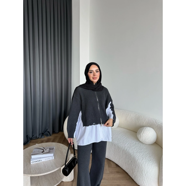 Hanne Gömlek Detaylı Takım - Antrasit