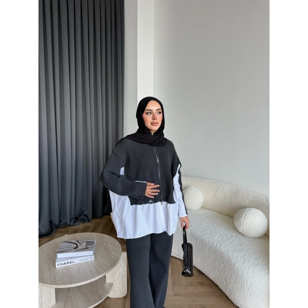 Hanne Gömlek Detaylı Takım - Antrasit