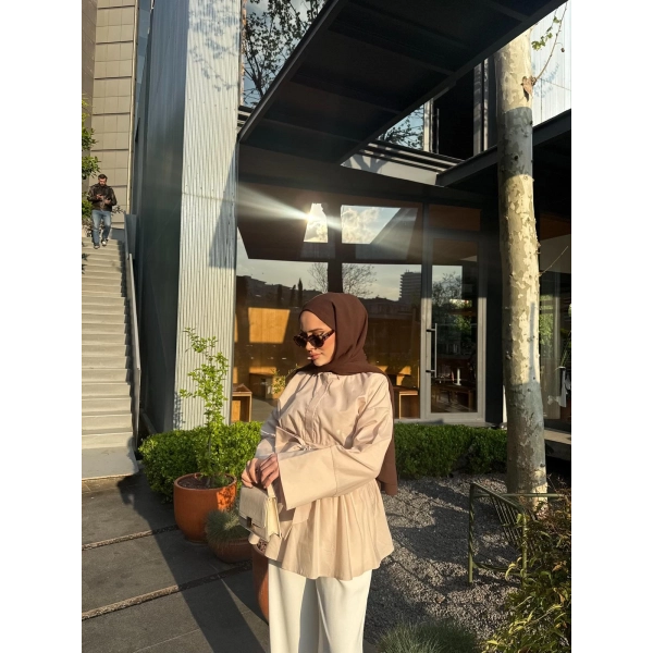 Helino Kuşaklı Gömlek - Bej