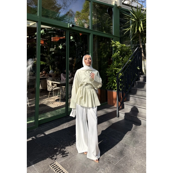 Helino Kuşaklı Gömlek - Fıstık Yeşili