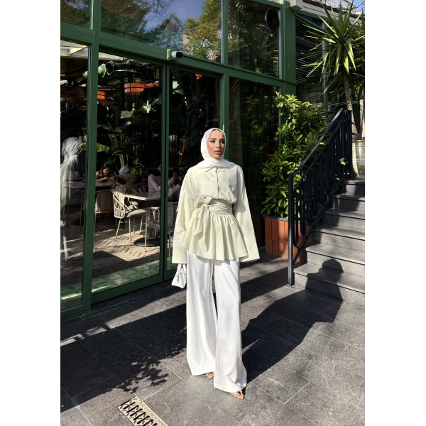 Helino Kuşaklı Gömlek - Fıstık Yeşili