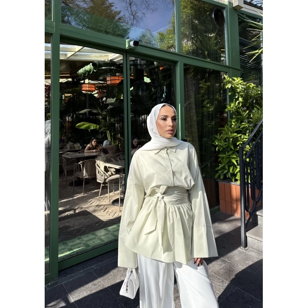 Helino Kuşaklı Gömlek - Fıstık Yeşili