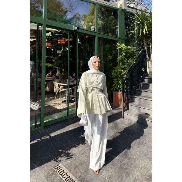 Helino Kuşaklı Gömlek - Fıstık Yeşili