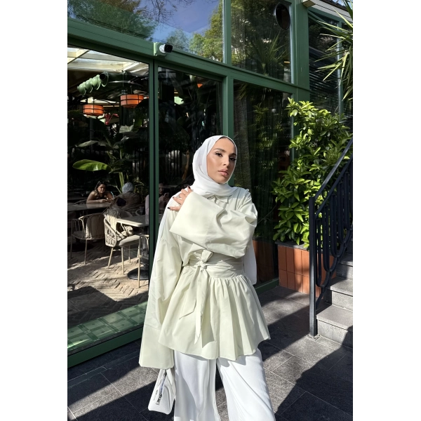 Helino Kuşaklı Gömlek - Fıstık Yeşili