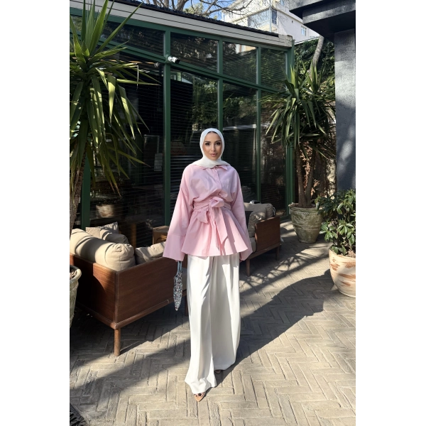 Helino Kuşaklı Gömlek - Pembe