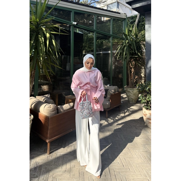 Helino Kuşaklı Gömlek - Pembe