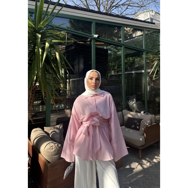 Helino Kuşaklı Gömlek - Pembe