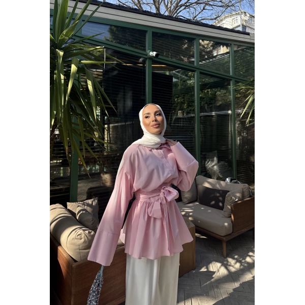 Helino Kuşaklı Gömlek - Pembe