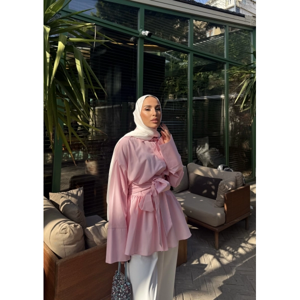 Helino Kuşaklı Gömlek - Pembe