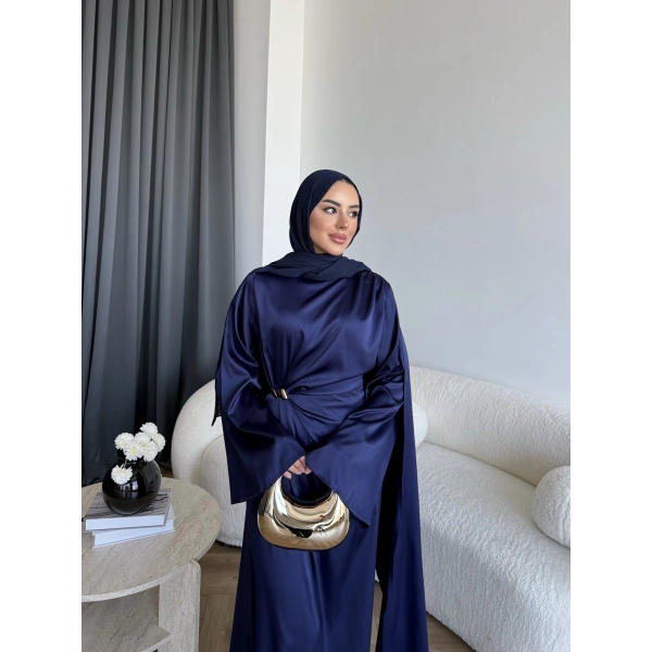 Hen - Volan Saten Elbise - Lacivert