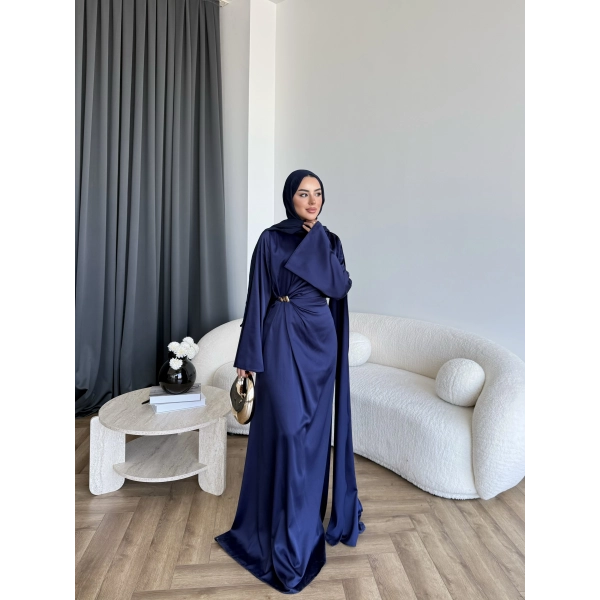 Hen - Volan Saten Elbise - Lacivert