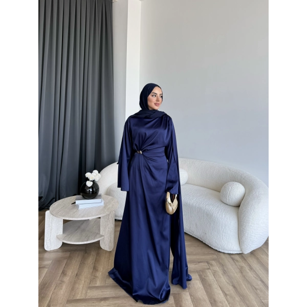 Hen - Volan Saten Elbise - Lacivert