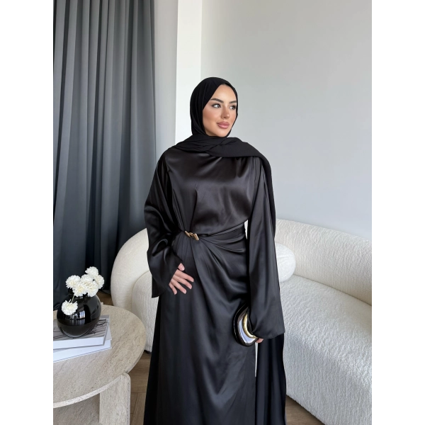 Hen - Volan Saten Elbise - Siyah